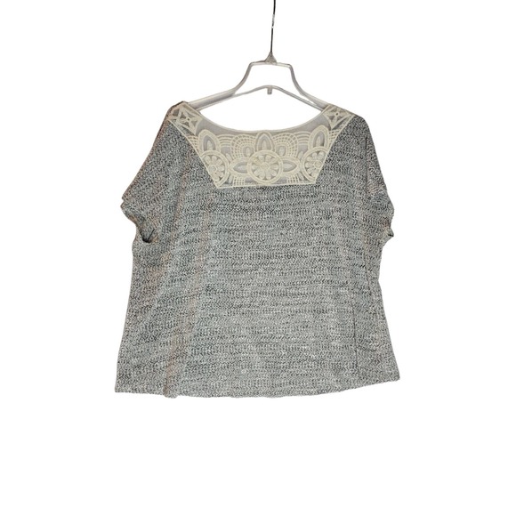 Massini Gray Knit Top XL Short Sleeve Lace Back Casual Blouse - Picture 3 of 5